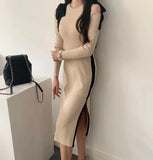 Vintage Patchwork Bow Female Summer Sleeveless Knitted Retro Bottom Dress Pullovers Women Slim