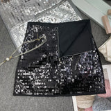 Fongt Shooting Heavy Industry Flash Shiny Piece High Waist Thin A Short Skirt Picts Anti-Walking Bag Hip Step Skirt 8108