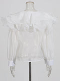 Fongt Fashion High-End Feel Top 2025 Autumn New Collar Splicing Lotus Leaf Edge Slim Thin Shirt