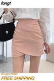 Women Solid Folds High Waist A-line Basic Elegant All-match Simple Casual Cozy Daily Korean Style Summer New Hot Sale