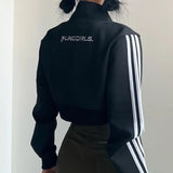Side Stripe Zip Up Cropped Jacket-Outfit