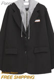 Autumn Winter Women's Coat Patchwork Japaneses Korea Design Elegant Casual Outerwear Y2k Harajuku Oversize Female