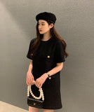 Fongt Chic Thin Tweed Small Short Sleeved Dress Female Summer New Royal Sister Small Sweet Wind Short Skirt-Outfit
