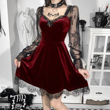 Dark 2023 Fall New Hip-Hop Lace Fashion Flared Long-Sleeved Dress-Outfit