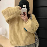 Fongt Wind Soft Waxy Candy Color Round Collar Sweater Female Autumn And Winter Loose Thick Needle And Thick Knit Sweater Overjacket-Outfit