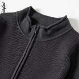 Pullovers Zipper Front Knitted Sweaters Jumpers Y2k Women Autumn Winter Tight Slim High Neck Basic Sweater Women