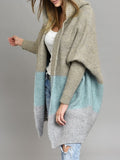 Fongt And Autumn Classic Splicing Color Knitted Sweater Cardigan Women's Fashion Hooded Loose Casual Coat