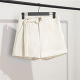 Fongt Suit Shorts Female Black Summer Thin 2024 New Loose High-Waist A-Line Casual Wide-Leg Pants-Outfit
