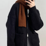Fongt Color Double Zipper Design Sense Knit Cardigan Female 2024 Spring Autumn New Korean Loose And Casual-Outfit