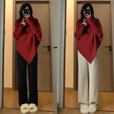 Fongt Winter Korean Version High Collar Hem Irregular Niche Design Sense Sweater Loose Lazy Wind Soft Waxy Knit Female Top-Outfit
