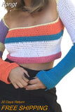 Women Rainbow Sweaters Hollow Out Sexy Crop Tops Fall Winter y2k Clothes Multi Color Square Collar Long Sleeve Tops