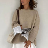Basic O Neck Cashmere Sweater Women 2021 New Oversized Rose Red Knitted Pullovers Female Casual Thick Warm