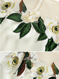 Embroidered Flower Blouse Woman Mesh Patchwork Spring Satin Shirt Lady O-neck Tops Long Sleeve Women's Clothes