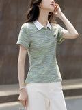 Fongt Collar Three-Dimensional Brooch Short-Sleeved Knit Shirt Women's Summer New Fashion Design Sense Positive Shoulder Thin Top Tide