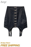 Spring New Multi-Button Irregular Black High Waist Mini Length Skirt Korean Fashion Garter Style Tight Patchwork