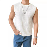 Fongt Men's New Solid Color Sweater Fashion Men's Sleeveless Jacket Hollow Out Breathable Round Collar Recreational