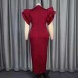 Fongt Summer New Sexy Hollow Half-High Collar Dress Party Dinner Nail Beads High Waist Dress Dress