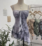 Fongt Shooting 2025 Spring And Summer New With Chest Cushions Dyed Mesh Sling Sling Vest Irregular Lotus Leaf Side Top 1139