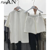 Summer New Leisure Sports Suit Women's Fashion Split Short Sleeve Shorts Two-piece Set Women's Clothing with Free