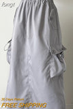 Women's Cargo Skirt Pockets Split Long Skirts Y2k Streetwear 2000s Aesthetic Drawstring Aesthetic Skirts High Waist A Line