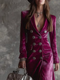 Fongt Dress 2025 New Women's Suit And Collar Temperament British Style Double Buckle Body Gold Velvet Dress