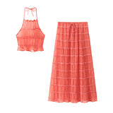 Fongt Homemade New Women's Folding Top Hanging Neck Sling Skirt Set