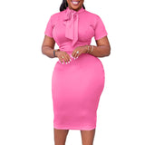 Fongt Women's Fashion Short-Sleeved Strapped Pencil Dress Professional Temperament Tongle African Dress