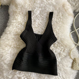 Fongt Pit Knitted Vest V-Neck With Solid Color High-Rise Bare Back Street Short Sling Sling