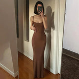 Fongt Women's 2024 Summer New Sexy Sling Waist Show Thin Bag Hip Dress Women's Casual Beach-Outfit