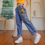 Jeans Star Cartoons Pattern Printed 2020 Autumn Winter Denim Trousers fit Young Girl Vintage Cute female Jeans Pant