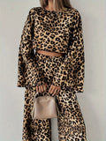 Fongt 2025 New Leopard-Print Loose Comfortable Long-Sleeved Trousers Two-Set Ladies Suit
