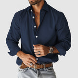 Fongt New Men's Shirt City Casual Collar Button Solid Color Men's Top
