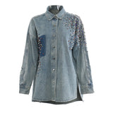 Fongt New Super Heavy Industries 668 Drill Irregular Washing Denim Shirt Jacket Loose 1668