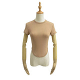 Trendy Women's Basic Short-Sleeved T-Shirt Summer Spicy Girls Small Round Collar Short Style Thin Tight Blouse-Outfit