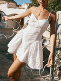 Fongt Temperament Dress Women 2025 Summer New Fresh Sweet Wind Solid Color Hollow Design Short Sling