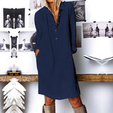 Fashion Autumn Long Shirt Dress Women Lapel Neck Long Sleeve Buttons Vestido Casual Loose Cotton Linen