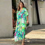 Fongt Summer High-Waisted Print Commuting Temperament Short-Sleeved Long Dress Women's Long Dress
