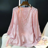Printed Mulberry Silk Blouse Women's New Chinese Style Disc Button Round Collar Imitation Silk Shirt In Summer 2023-Outfit