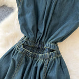 Fongt Wind Niche High-End Feeling Collar Short-Sleeved Denim Dress Women 2025 Summer Leisure Slim Dress