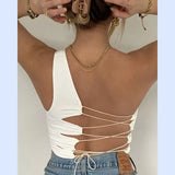 Fongt Straps Show Back One Shoulder Slim Nightclub Queen Small Vest-Outfit