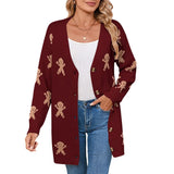 Fongt And Winter New Sweater Female Christmas Cartoon Embroidered Long Knitted Cardigan Jacket
