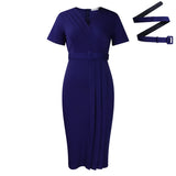 Fongt Women's 2025 Summer New Short-Sleeved V-Necked Waist Solid Color OL Tongle Pencil Dress African Dress