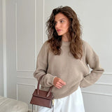 Elegant Knitted Women Sweater Pullover Autumn Green Crew Neck Long Sleeve Female Sweaters Fashion Solid Simple Lady