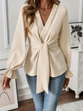 Fongt Elegant V-Neck Long-Sleeved Shirt Autumn Shirt