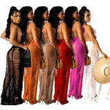 Fongt New Women's Wear Sexy Solid Color Knitted Beach Dress-Outfit