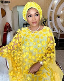 New African Dresses for Women Dashiki Lace Flower African Clothes Bazin Kaftan Boubou Robe Africain Dress Embroidery Long