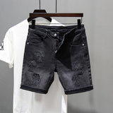 Fongt Black Denim Shorts Men's Summer Slim Retro Mids Pants Gradient Elastic Five-Point Trousers