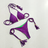 Fongt Female Hot Girl Bikini Split Sexy Triangle Double Sided Collision Color Beach Bikini Swimsuit Three Point