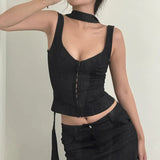 Fongt Babes Low-Neck Chest-Shaped Neck Invisible Buckle Vest 2025 Autumn And Winter Solid Color Slings