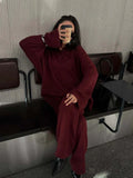 Fongt And Winter Solid-Color Lap-Over Sweater Set Women's Loose Knit Polo Collar Sweater Broad Leg Pants Two-Set